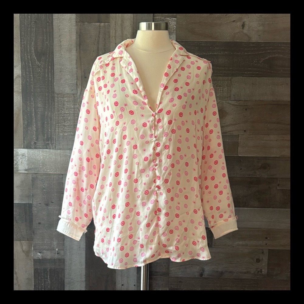 Free People cream pink button up pajama top small Barbiecore loungewear boho